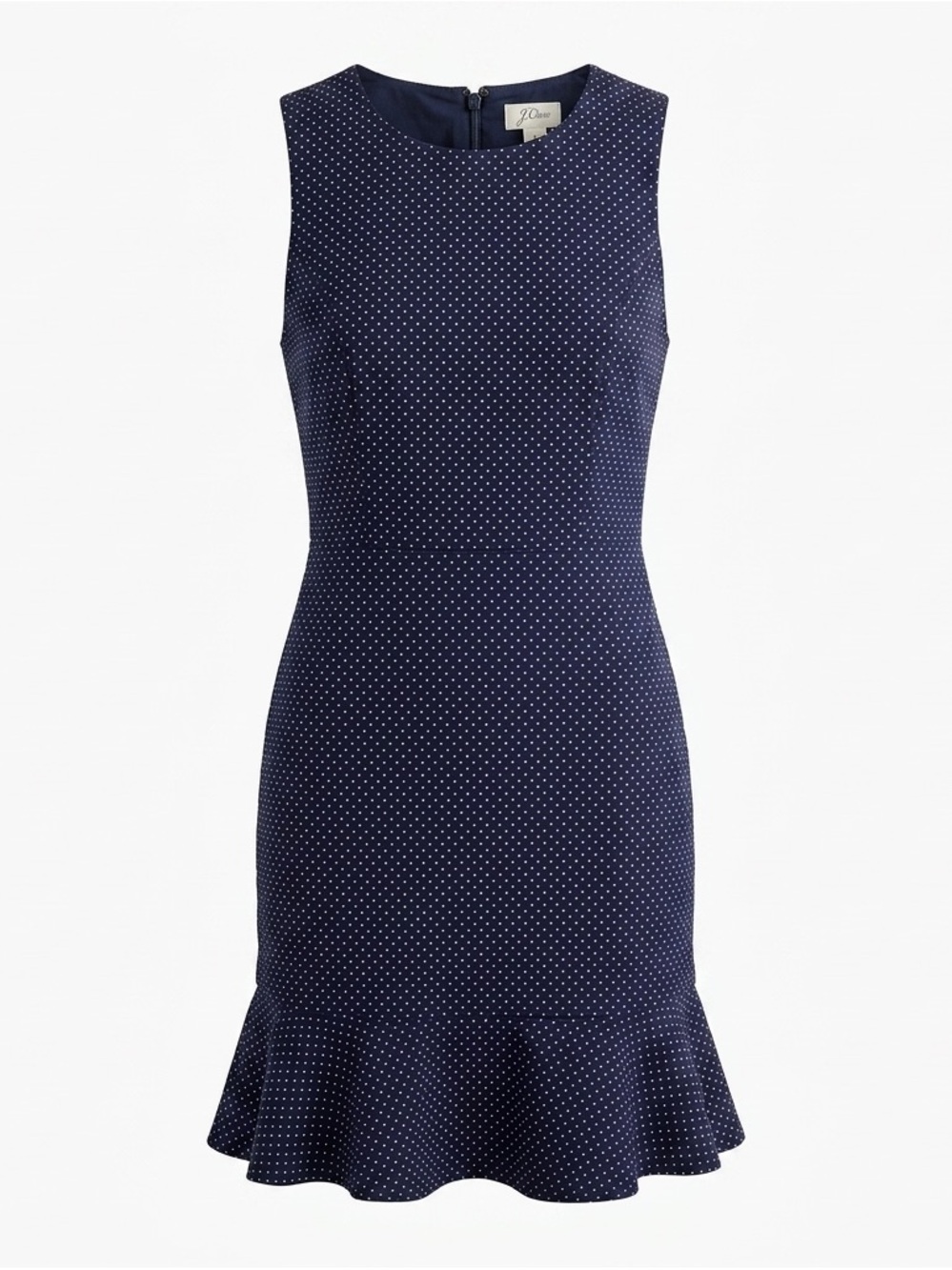 J. Crew Navy Polka Dot Sleeveless Midi Dress with Flounce Hem Twee Preppy Size 0